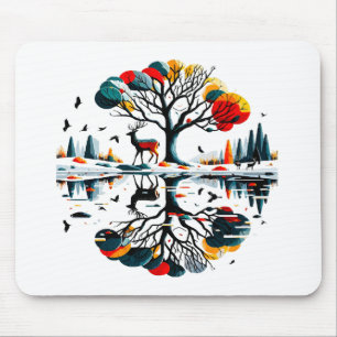 Majestätischer Hirsch im schneebedeckten Winterwal Mousepad