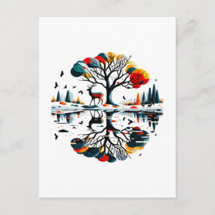 Majestätischer Hirsch im schneebedeckten Winterwal Postkarte