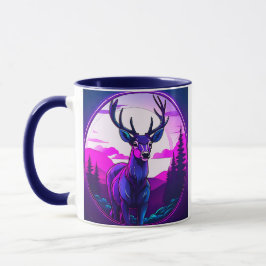 Majestätischer Hirsch in der Neonlandschaft. Tasse