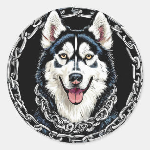 Majestätischer Husky-Hund mit kräftigen Farben Runder Aufkleber