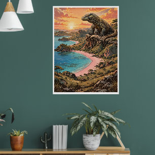 Majestätischer Komodo-Drache mit Blick auf Pink Be Poster