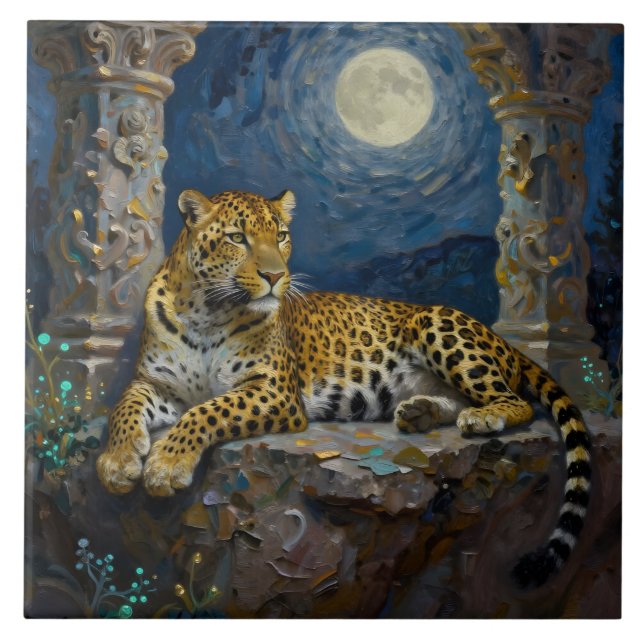 Majestätischer Leopard auf Klippenvorsprung Fliese (Vorderseite)
