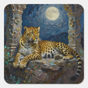 Majestätischer Leopard auf Klippenvorsprung   Quadratischer Aufkleber