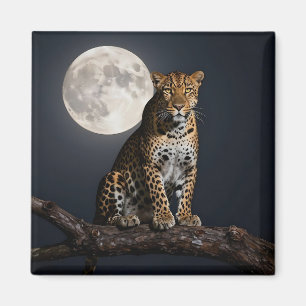 Majestätischer Leopard und Vollmond   Magnet