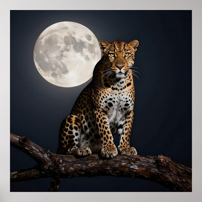 Majestätischer Leopard und Vollmond   Poster (Vorne)