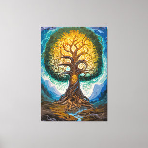 Majestätischer leuchtender Yggdrasil-Baum Fantasy- Leinwanddruck