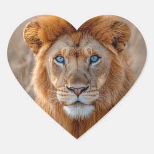 Majestätischer männlicher Löwe mit leuchtend blaue Herz-Aufkleber