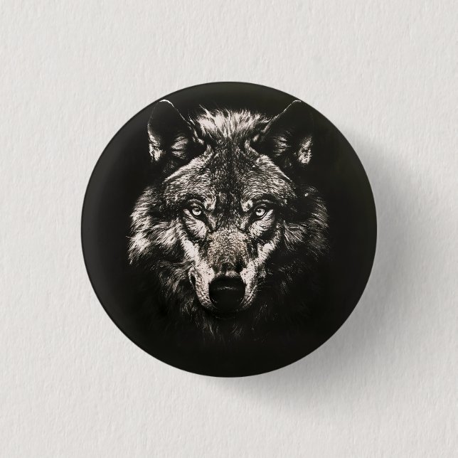 Majestätischer monochromer wilder Wolf Button (Vorderseite)
