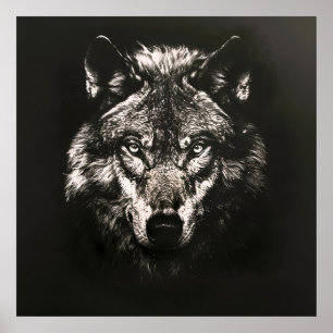 Majestätischer monochromer wilder Wolf Poster