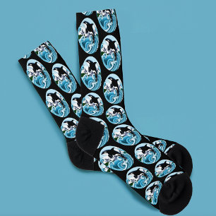 Majestätischer Orca-Schwertwal Blaue Welle Ozean Socken