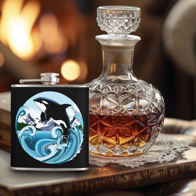 Majestätischer Orca-Schwertwal Blaue Wellen Ozean Flachmann (Von Creator hochgeladen)