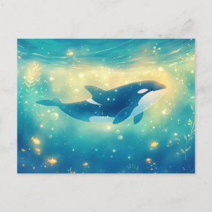 Majestätischer Orca Sonnenbeschienener Ozeangarten Postkarte