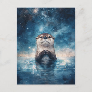 Majestätischer Otter unter sternklarem Nachthimmel Postkarte
