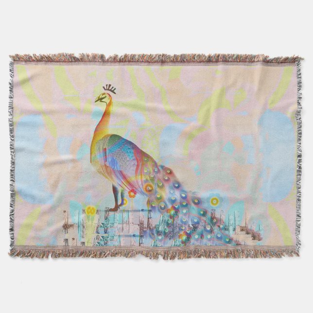 Majestätischer Pfau auf einem Zaun - abstrakt Decke (Vorderseite)
