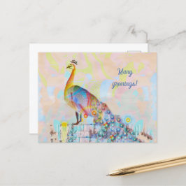 Majestätischer Pfau auf einem Zaun - abstrakt Postkarte