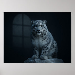 Majestätischer Schneeleopard im launischen Mondlic Poster
