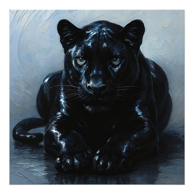 Majestätischer Schwarzer Panther – Malerei Porträt Fotodruck (Vorne)