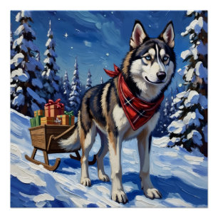 Majestätischer Sibirischer Husky zieht Weihnachtss Poster