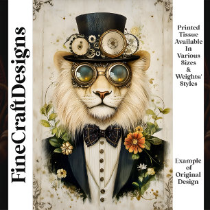 Majestätischer Steampunk Löwe mit Hut K1 Decoupage Seidenpapier