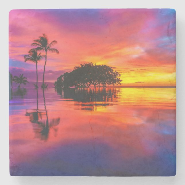 Majestätischer Strand des Sonnenuntergang-| Steinuntersetzer (Vorderseite)
