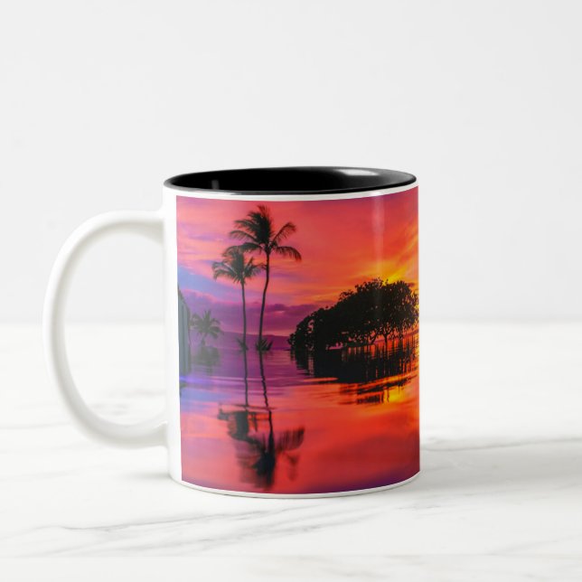 Majestätischer Strand des Sonnenuntergang-| Zweifarbige Tasse (Links)
