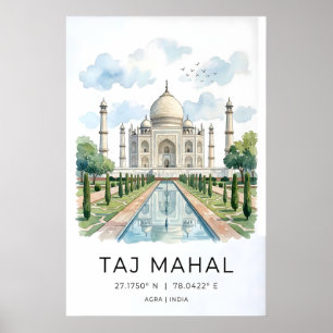 Majestätischer Taj Mahal Kunstprint Wasserfarbe, S Poster