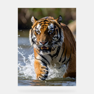 Majestätischer Tiger läuft durchs Wasser Acrylschild