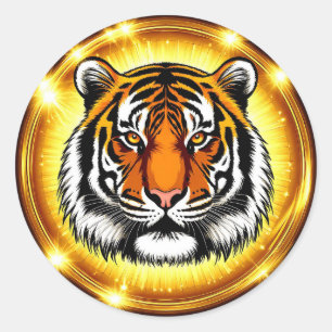 Majestätischer Tigerkopf mit leuchtenden goldenen  Runder Aufkleber