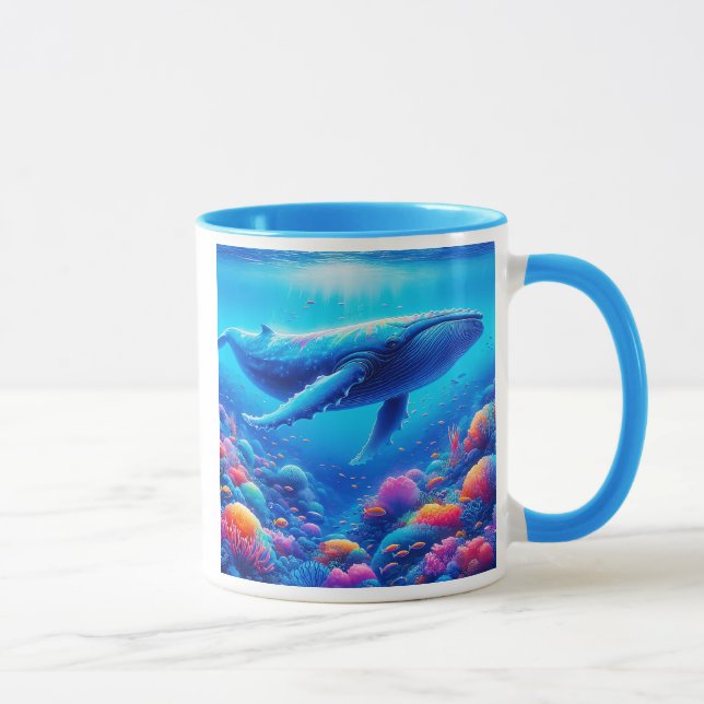 Majestätischer Wal schwimmt in einem Riff. Tasse (Rechts)