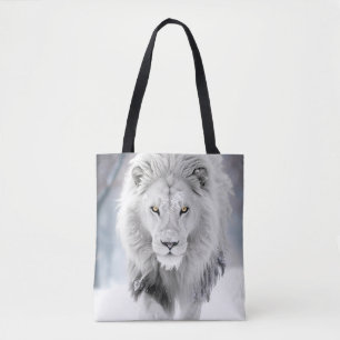 Majestätischer Weißer Löwe im Winter Wonderland De Tasche