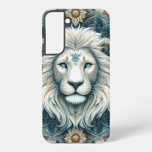 Majestätischer weißer Löwenkopf Teal Blau Mandala Samsung Galaxy Hülle