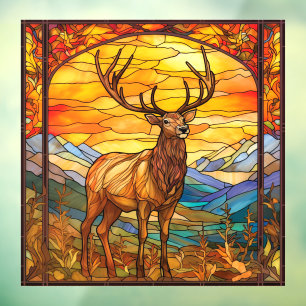 Majestätischer Wildnis-Wald-Elch-Faux-Buntglas Fensteraufkleber