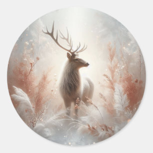 Majestätischer Winterhirsch-Aufkleber Runder Aufkleber