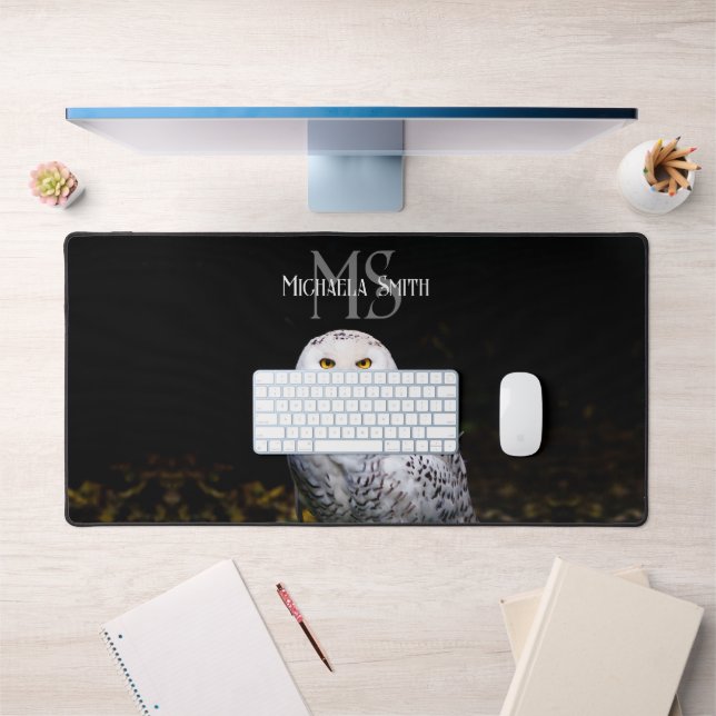 Majestätischer Winterschneeauuler Monogramm-indivi Schreibtischunterlage (Büro 1)
