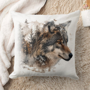 Majestätischer Wolf im Schnee Wurfkissen Kissen