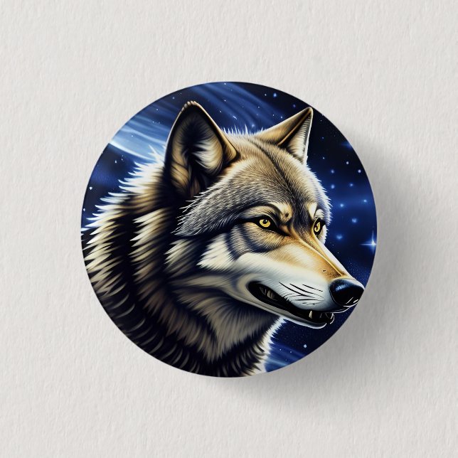 Majestätischer Wolf unter Sternenhimmel Button (Vorderseite)