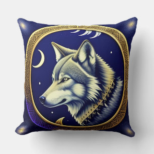 Majestätischer Wolf unter Sternenhimmel Kissen