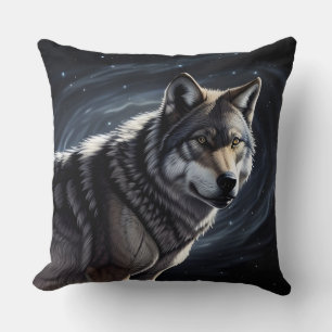Majestätischer Wolf unter Sternenhimmel Kissen