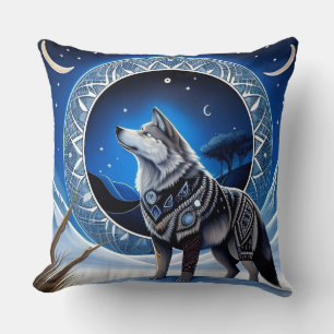 Majestätischer Wolf unter Sternenhimmel Kissen