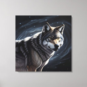 Majestätischer Wolf unter Sternenhimmel Leinwanddruck