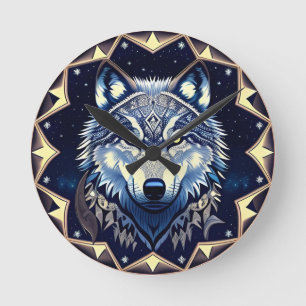 Majestätischer Wolf unter Sternenhimmel Runde Wanduhr