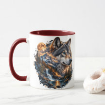 Majestätischer Wolf Vollmond Zweifarben-Tasse | Do
