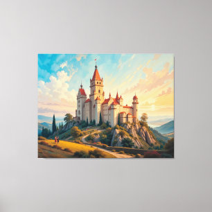 Majestätisches Bergschloss bei Sonnenuntergang in Leinwanddruck