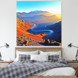 Majestätisches Bergtal-Fluss-Design Leinwanddruck