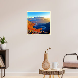Majestätisches Bergtal-Fluss-Design Poster