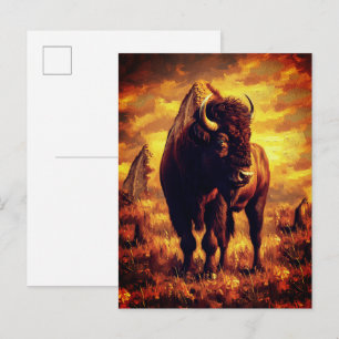 Majestätisches Bison-Ölgemälde – Wilder Prärie-Son Postkarte
