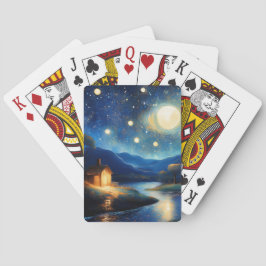 Majestätisches Cottage unter Mond Spielkarten