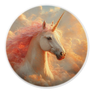 Majestätisches Einhorn in Sonnenuntergangswolken Keramikknauf