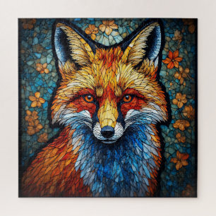 Majestätisches Fuchs-Buntglasdesign mit floralem M