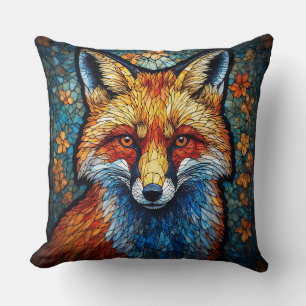 Majestätisches Fuchsbuntglasdesign mit floralem Mo Kissen